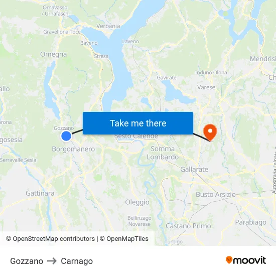 Gozzano to Carnago map
