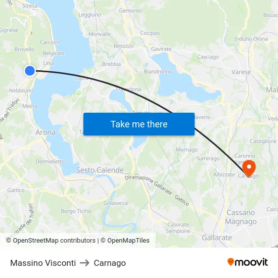 Massino Visconti to Carnago map