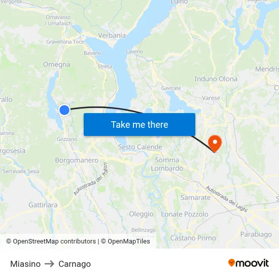 Miasino to Carnago map