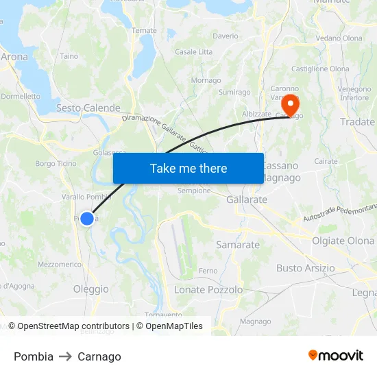 Pombia to Carnago map