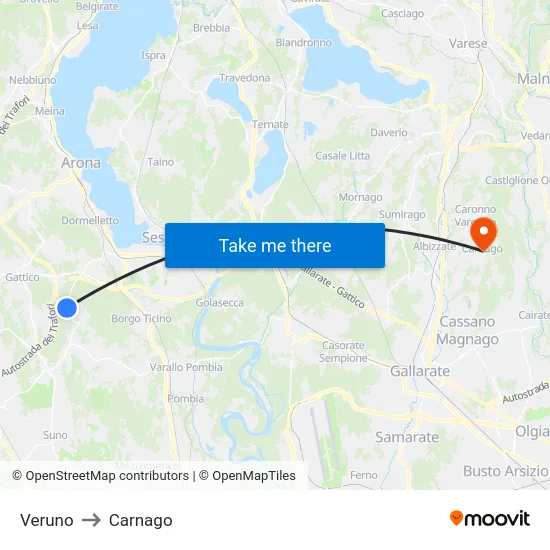 Veruno to Carnago map