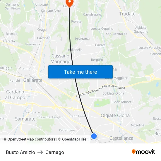 Busto Arsizio to Carnago map