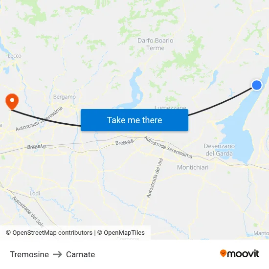 Tremosine to Carnate map