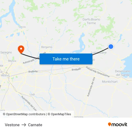 Vestone to Carnate map
