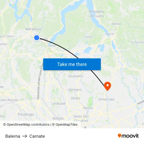 Balerna to Carnate map