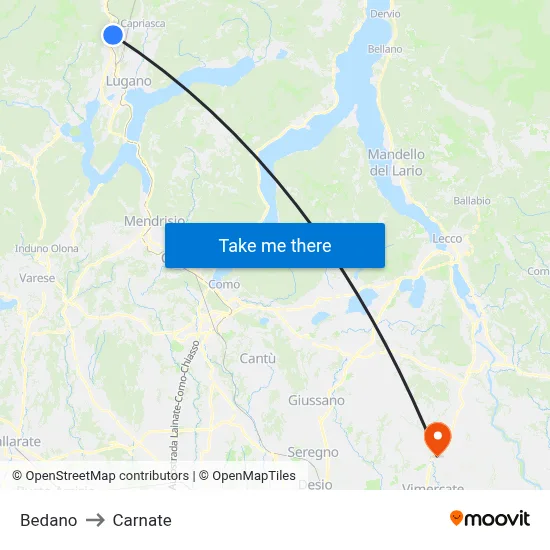 Bedano to Carnate map