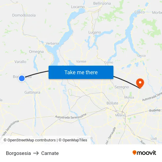 Borgosesia to Carnate map