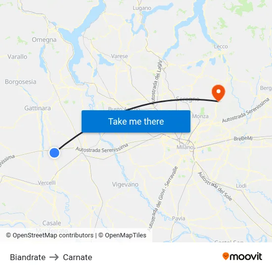 Biandrate to Carnate map