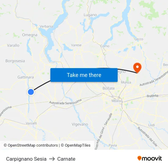 Carpignano Sesia to Carnate map