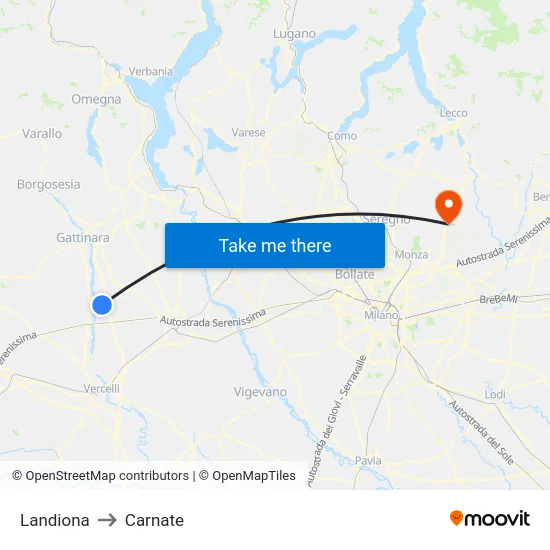 Landiona to Carnate map