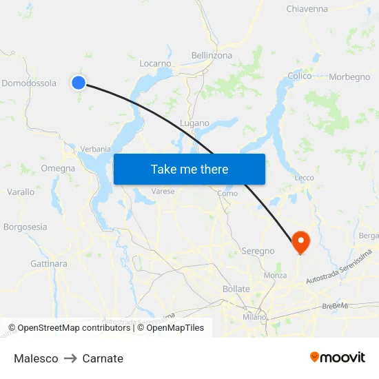 Malesco to Carnate map