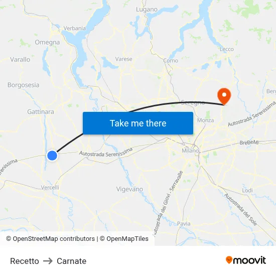 Recetto to Carnate map