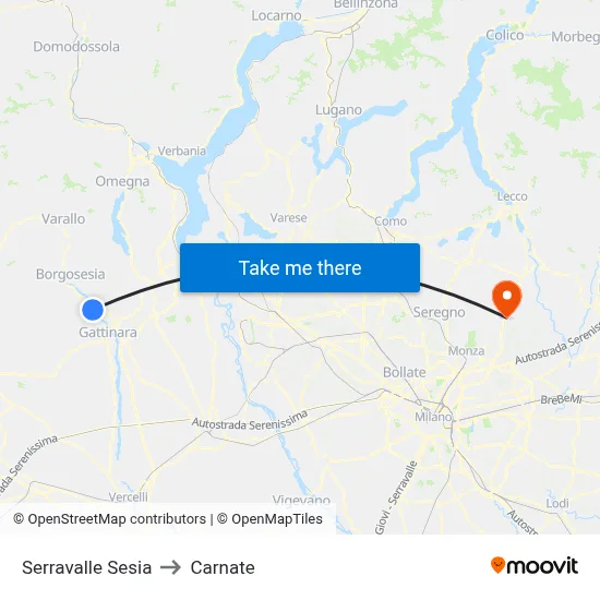 Serravalle Sesia to Carnate map