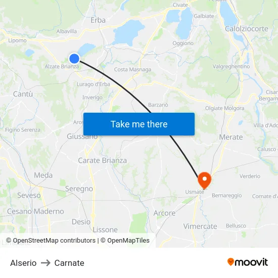 Alserio to Carnate map