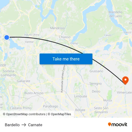 Bardello to Carnate map