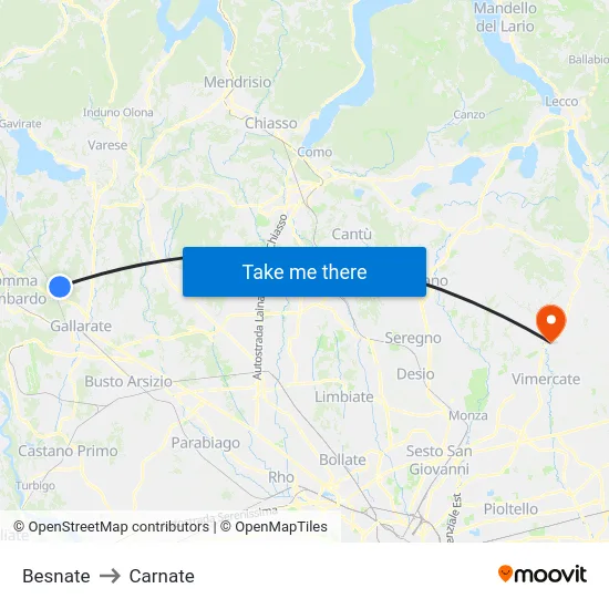Besnate to Carnate map
