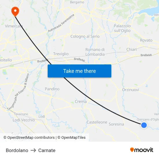 Bordolano to Carnate map