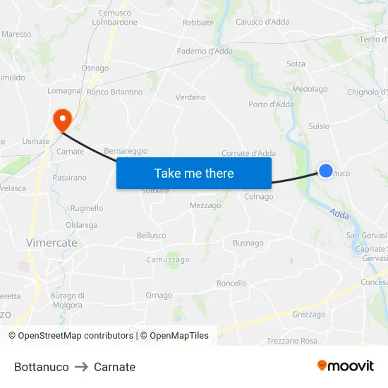 Bottanuco to Carnate map