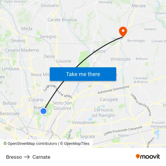 Bresso to Carnate map