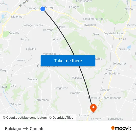 Bulciago to Carnate map
