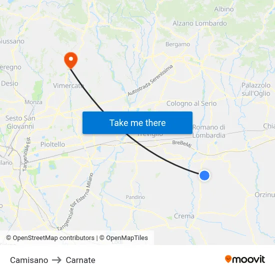 Camisano to Carnate map