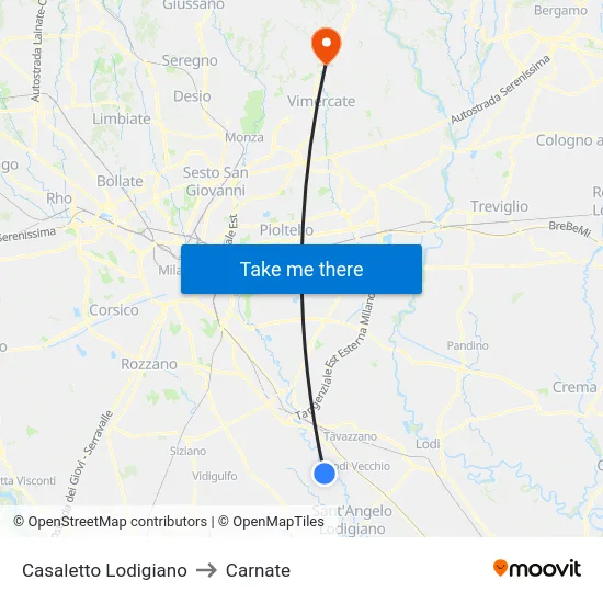 Casaletto Lodigiano to Carnate map