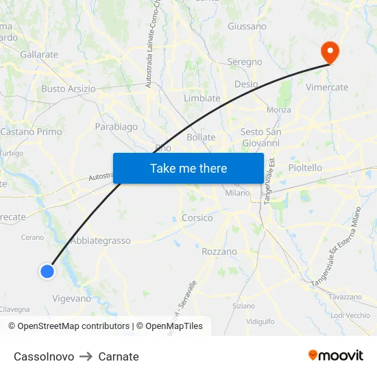 Cassolnovo to Carnate map