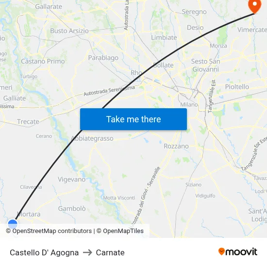 Castello D' Agogna to Carnate map