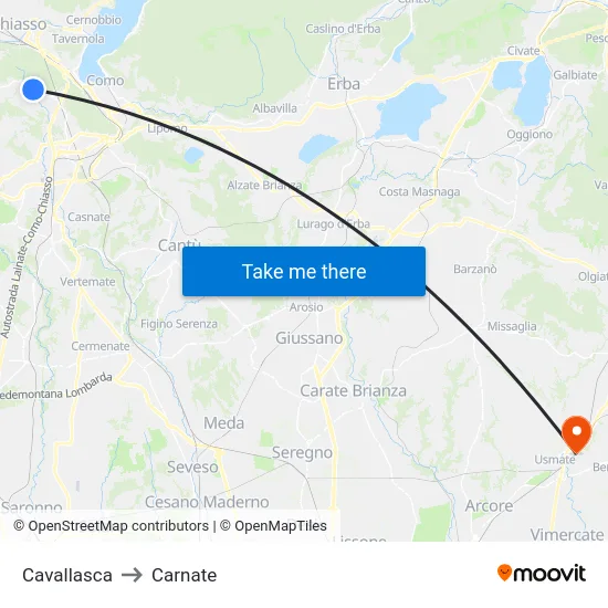 Cavallasca to Carnate map