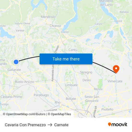Cavaria con Premezzo to Carnate map