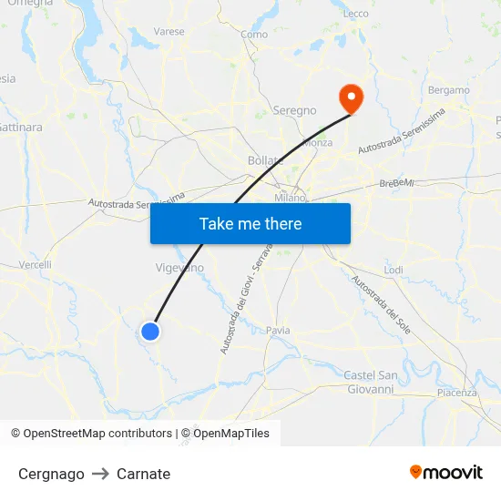 Cergnago to Carnate map