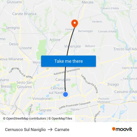 Cernusco Sul Naviglio to Carnate map