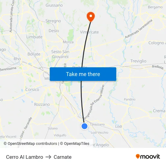 Cerro Al Lambro to Carnate map