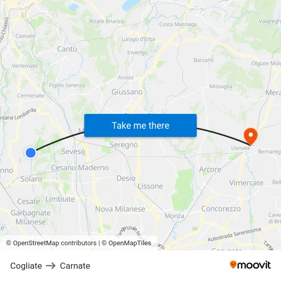 Cogliate to Carnate map