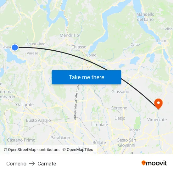 Comerio to Carnate map