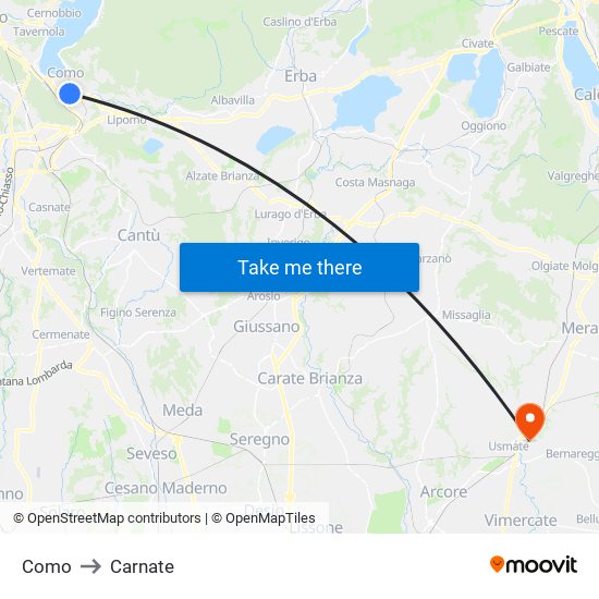 Como to Carnate map
