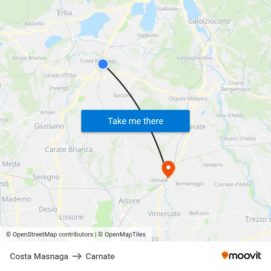 Costa Masnaga to Carnate map