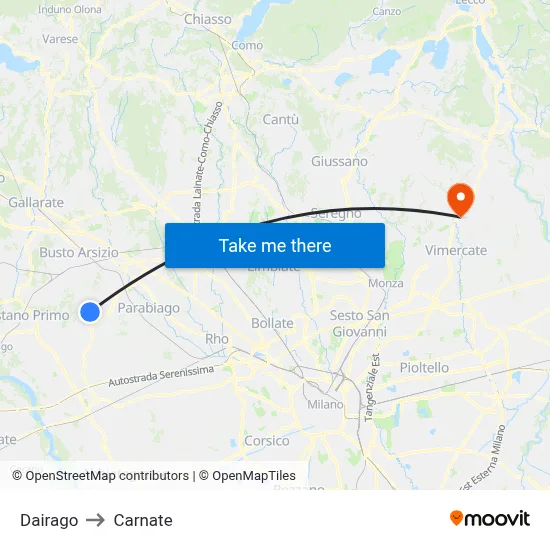 Dairago to Carnate map