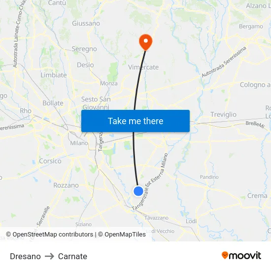 Dresano to Carnate map