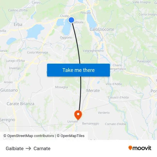 Galbiate to Carnate map