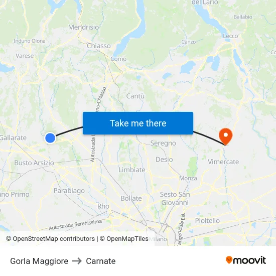 Gorla Maggiore to Carnate map