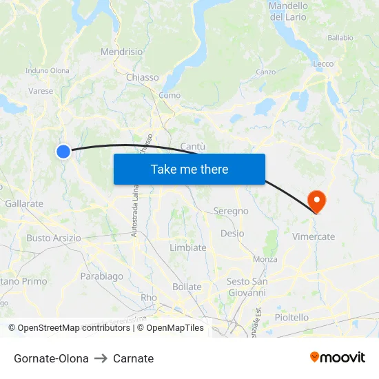 Gornate-Olona to Carnate map