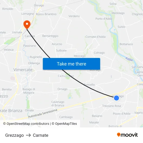 Grezzago to Carnate map