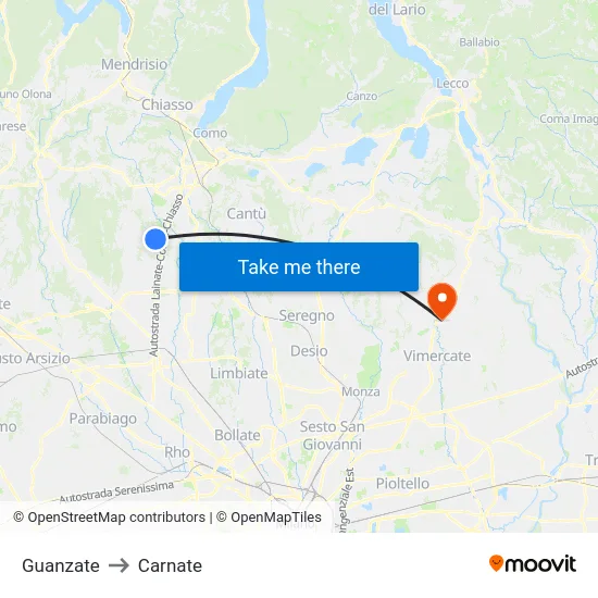Guanzate to Carnate map