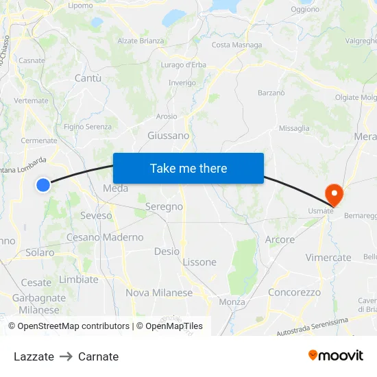 Lazzate to Carnate map