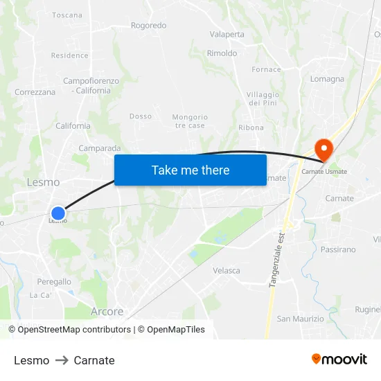 Lesmo to Carnate map