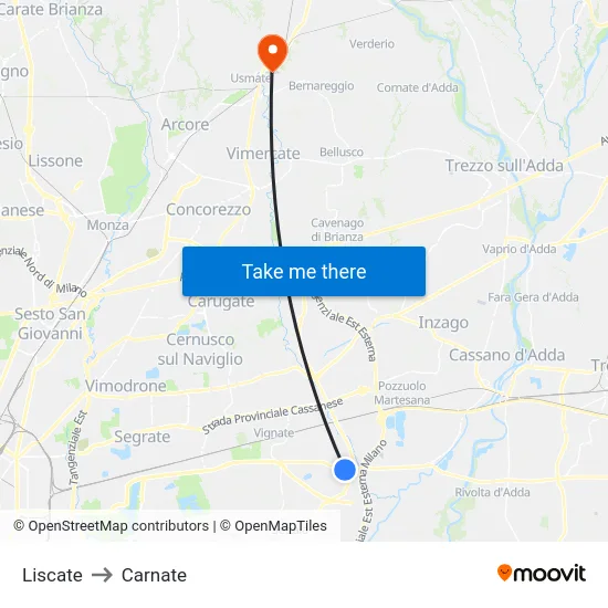 Liscate to Carnate map