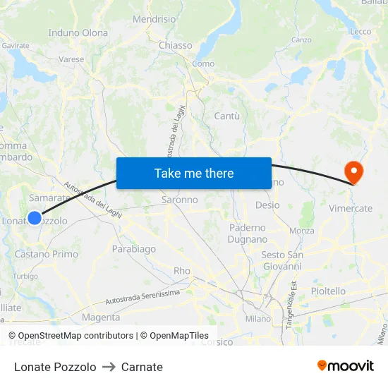 Lonate Pozzolo to Carnate map