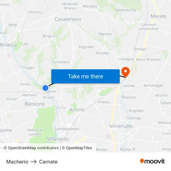 Macherio to Carnate map
