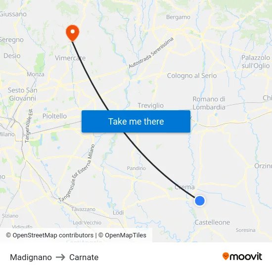 Madignano to Carnate map